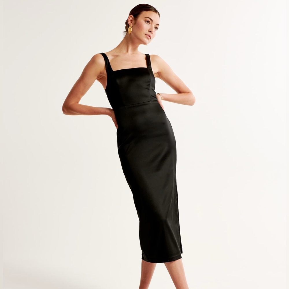 NWT Abercrombie & Fitch Sculpting Stretch Satin Midi Dress